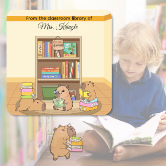 Cute Capybara From The Library Of Teacher  Square Sticker