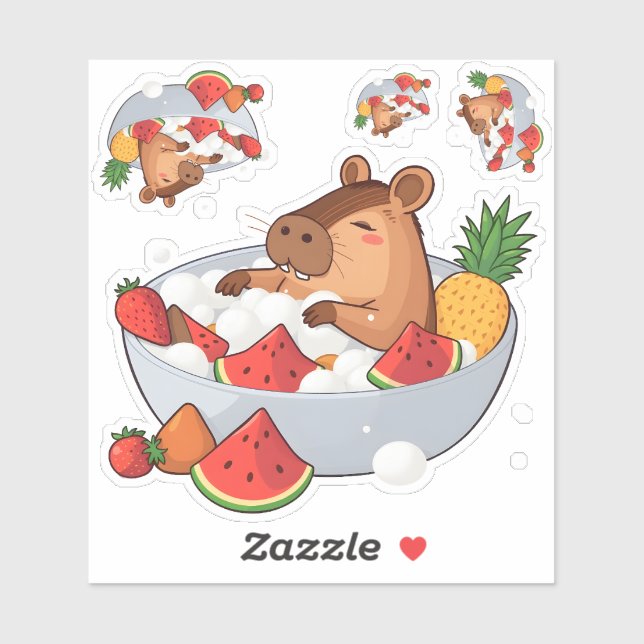 Cute Capybara Fruit Bath Spa Day Kawaii Animal Ill (Sheet)