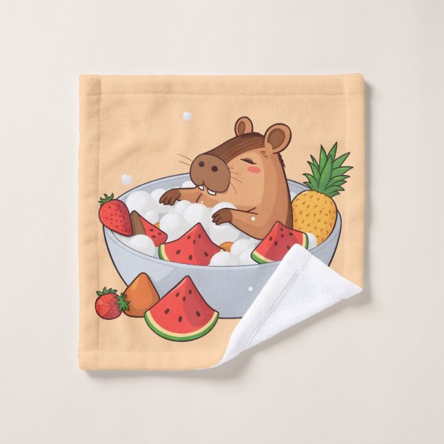 Cute Capybara Fruit Bath Spa Day Kawaii Animal Ill Bath Towel Set (Wash Cloth)