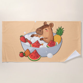 Cute Capybara Fruit Bath Spa Day Kawaii Animal Ill Beach Towel