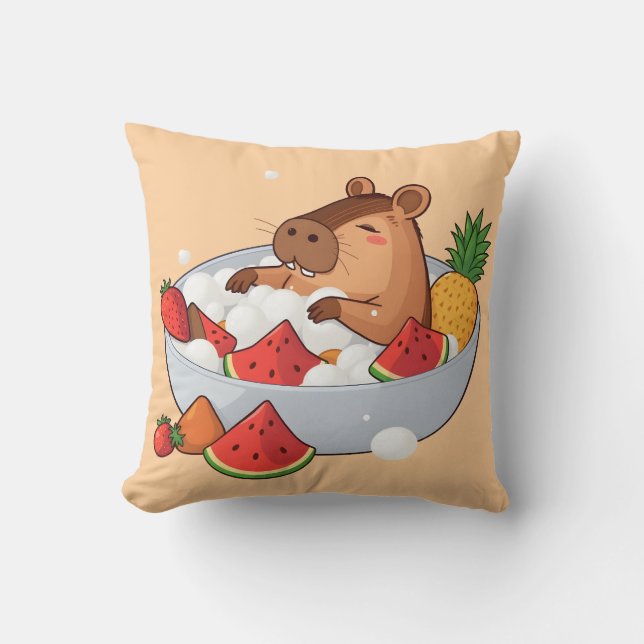 Cute Capybara Fruit Bath Spa Day Kawaii Animal Ill Cushion (Front)