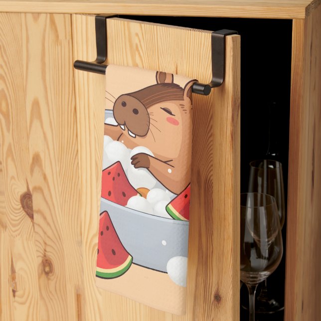 Cute Capybara Fruit Bath Spa Day Kawaii Animal Ill Tea Towel (Thirds Fold)