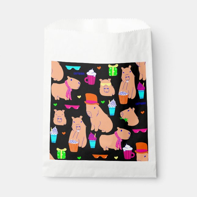 cute capybara funny animal black  favour bags (Front)