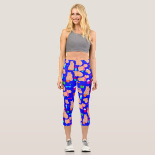cute capybara funny animal blue capri leggings