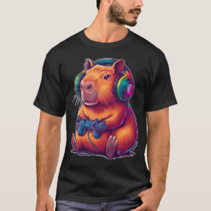 Cute Capybara Funny Gamer Capybara Playing Video G T-Shirt