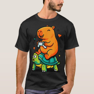 Cute Capybara Gamer Anime Turtle Funny Kids T-Shirt