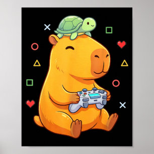 Cute Capybara Gaming Turtle Funny Gamer Boy Kids Poster