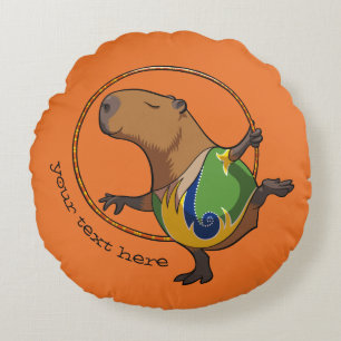 Cute Capybara Gymnast Hoop Cartoon With Caption Round Cushion
