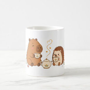 Cute Capybara Hedgehog Tea Time Friends Mug