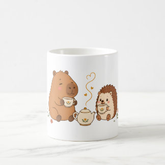 Cute Capybara Hedgehog Tea Time Friends Mug