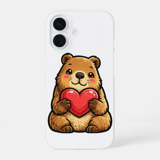Cute Capybara Holding Heart Kawaii Capybara  iPhone 16 Case (Back)