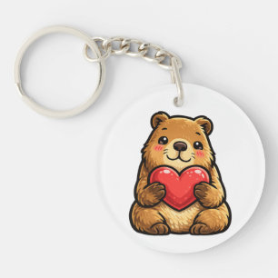 Cute Capybara Holding Heart Kawaii Capybara Keycha Key Ring