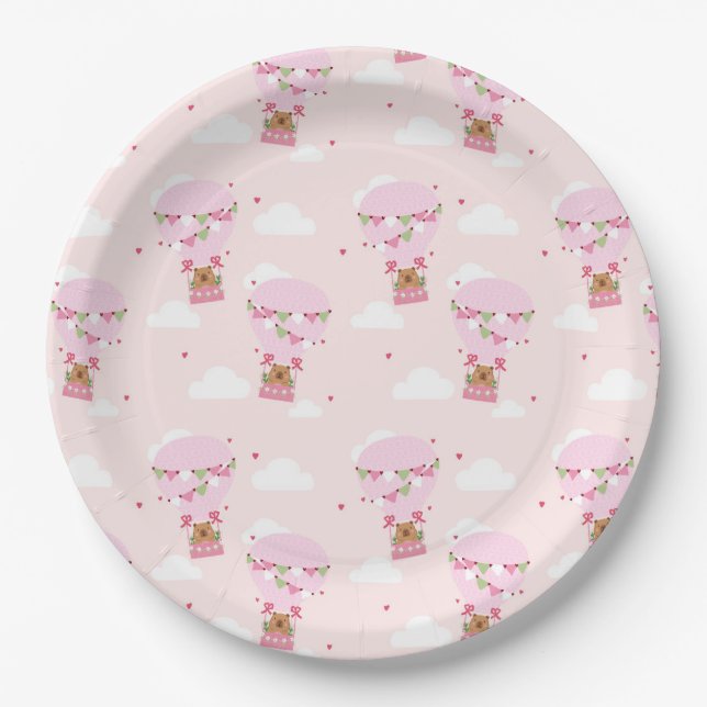 Cute Capybara Hot Air Balloon Paper Plate (Front)