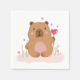 Cute Capybara Hot Air Balloon Pink Baby Shower Nap Napkin