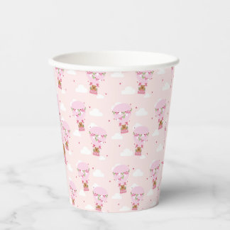 Cute Capybara Hot Air Balloon Pink Baby Shower Paper Cups