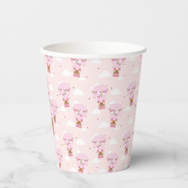 Cute Capybara Hot Air Balloon Pink Baby Shower Paper Cups (Front)