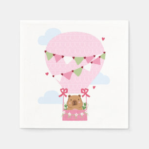 Cute Capybara Hot Air Balloon Pink Birthday Party Napkin