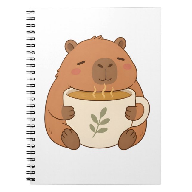 Cute Capybara Hugging Coffee Cup Notebook (Front)