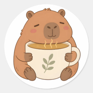 Cute Capybara Hugging Coffee Cup Sticker