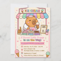 Cute Capybara Ice Cream Baby Shower Invitation