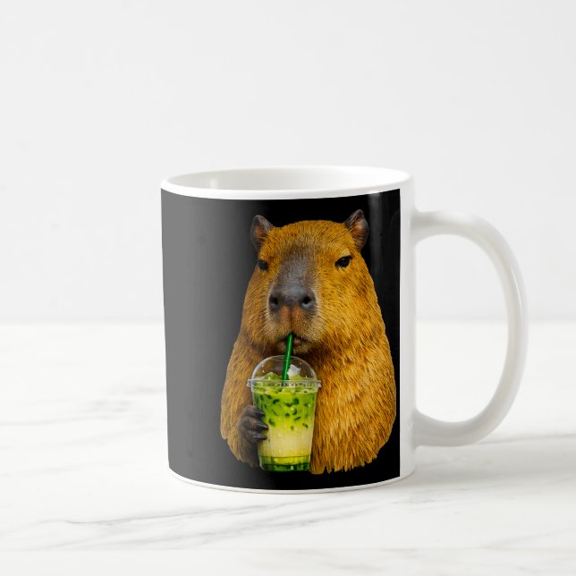 Cute capybara iced matcha latte lover meme  coffee mug (Right)