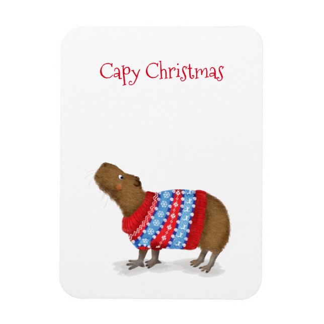 Cute capybara in a Christmas jumper fridge magnet (Vertical)