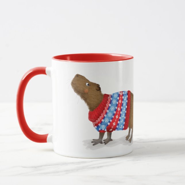 Cute capybara in a Christmas jumper mug (Left)