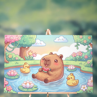 Cute capybara in a pond acrylic sign