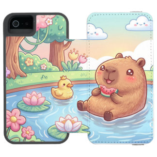 Cute capybara in a pond incipio watson™ iPhone 5 wallet case