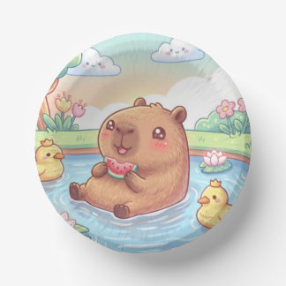 Cute capybara in a pond paper plate