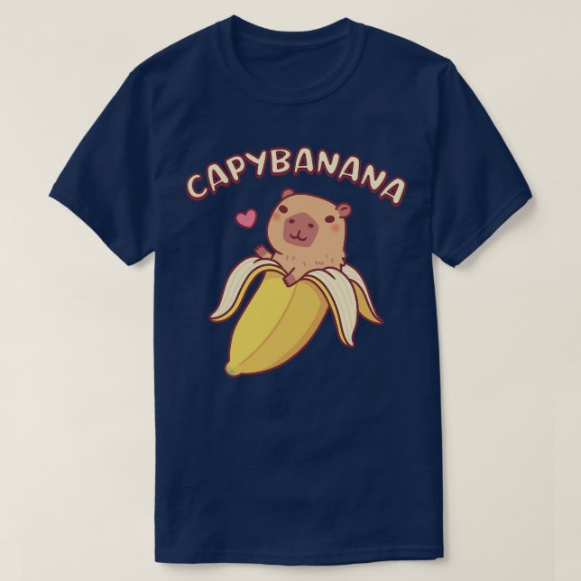 Cute Capybara In Banana Capybanana Funny Pun T-Shirt (Design Front)