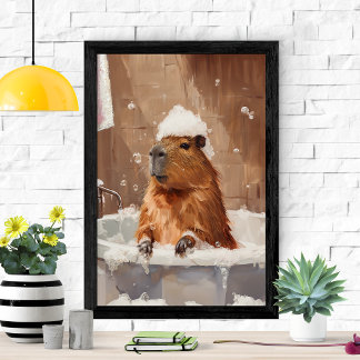 Cute Capybara in Bubble Bath Poster