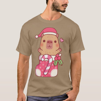 Cute Capybara In Christmas Stocking With Candy Can T-Shirt