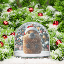 Cute Capybara in Santa Hat Christmas Snow Globe