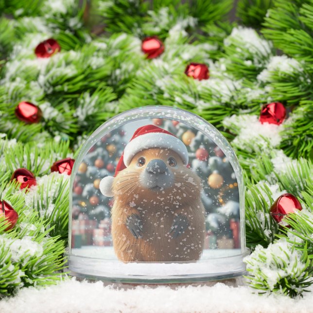 Cute Capybara in Santa Hat Christmas Snow Globe (Christmas)