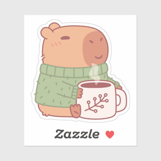 Cute Capybara In Sweater With Hot Coffee (Sheet)