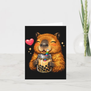 Cute Capybara Kawaii Anime Drinking Bubble Tea Card