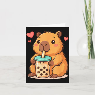Cute Capybara Kawaii Anime Drinking Bubble Tea Lov Card