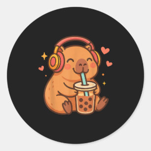 Cute Capybara Kawaii Anime Drinking Bubble Tea Lov Classic Round Sticker