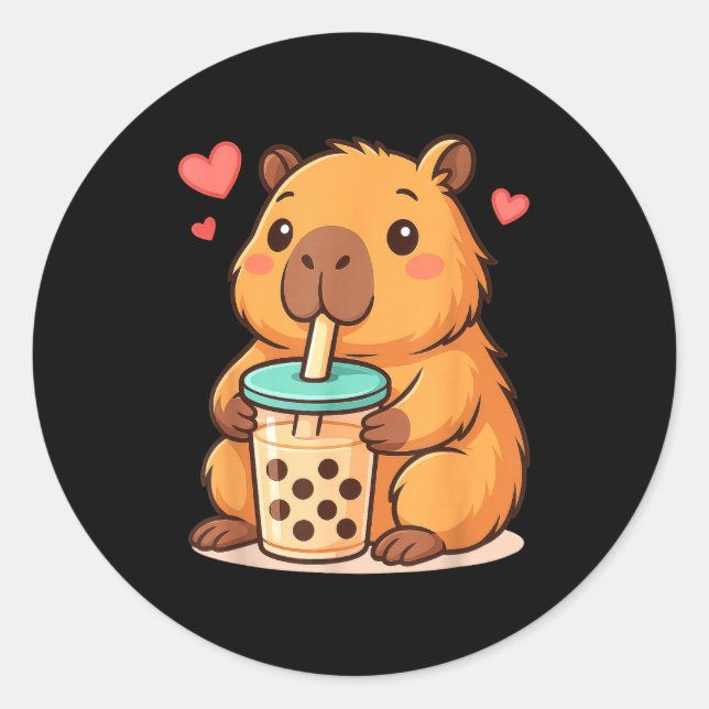 Cute Capybara Kawaii Anime Drinking Bubble Tea Lov Classic Round Sticker (Front)