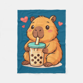Cute Capybara Kawaii Anime Drinking Bubble Tea Lov Fleece Blanket