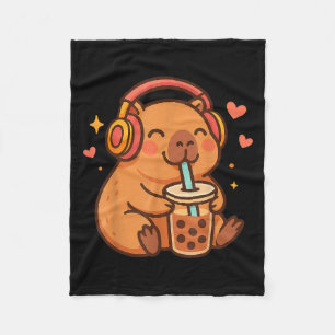 Cute Capybara Kawaii Anime Drinking Bubble Tea Lov Fleece Blanket