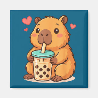 Cute Capybara Kawaii Anime Drinking Bubble Tea Lov Magnet