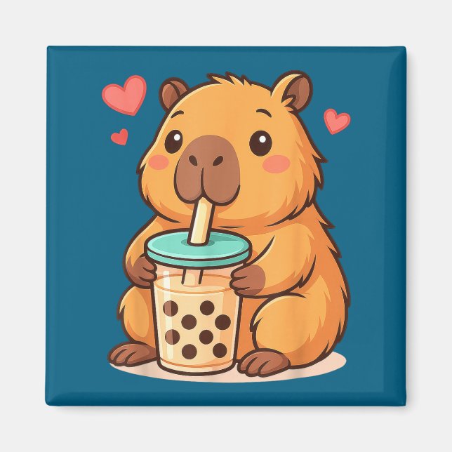 Cute Capybara Kawaii Anime Drinking Bubble Tea Lov Magnet (Front)