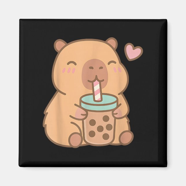 Cute Capybara Kawaii Anime Drinking Bubble Tea Lov Magnet (Front)