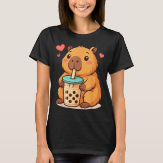 Cute Capybara Kawaii Anime Drinking Bubble Tea Lov T-Shirt
