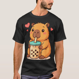 Cute Capybara Kawaii Anime Drinking Bubble Tea Lov T-Shirt