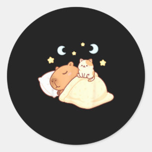 Cute Capybara Kawaii Sleep Pajamas Sleepybara Cat  Classic Round Sticker