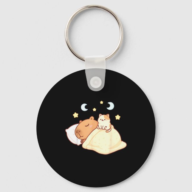Cute Capybara Kawaii Sleep Pajamas Sleepybara Cat  Key Ring (Front)
