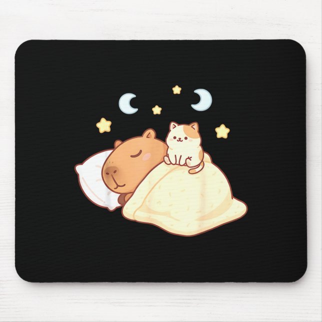 Cute Capybara Kawaii Sleep Pajamas Sleepybara Cat  Mouse Mat (Front)